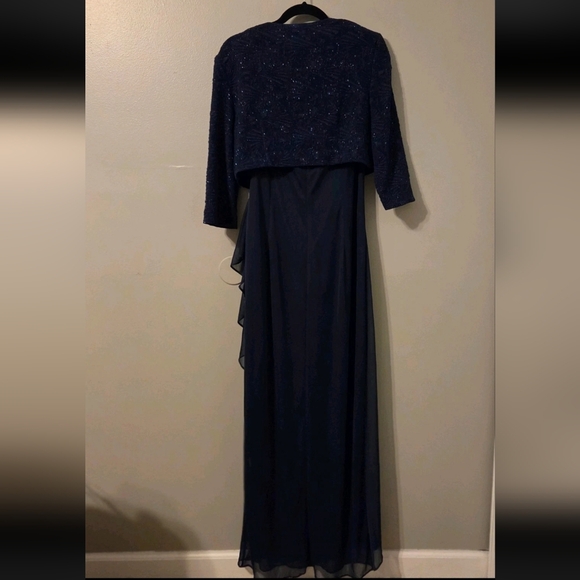 Alex Evenings Women's Navy Blue Sequin Lace Maxi Dress Formal Gown Set, Size 14 - Picture 3 of 8